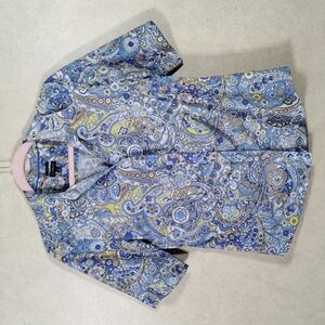 03138 Talbots blue paisley no iron S/S button up shirt 8